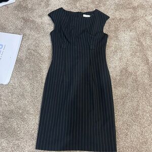 Calvin Klein Classic Black Pinstripe Cap-Sleeve Sheath Dress 4